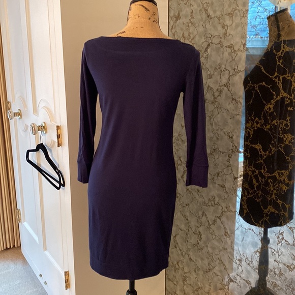 Lily Pulitzer navy blue dress with button detail on shoulders and 3/4 sleeve - Picture 4 of 5